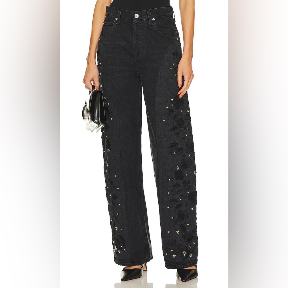 Citizens of Humanity Ayla Embroidered Wide Leg Jeans Voila Size 33 NWT